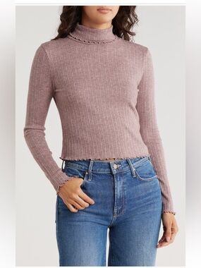Madewell NWT Extremely lightweight ribbed Long-Sleeve tutleneck crop pullover